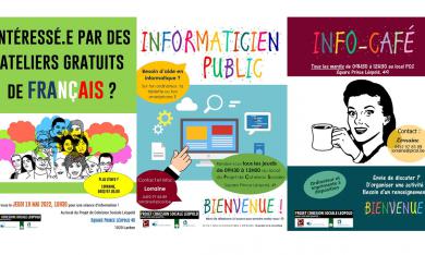 3 affiches d'ateliers et d'activités du PCS Léopold